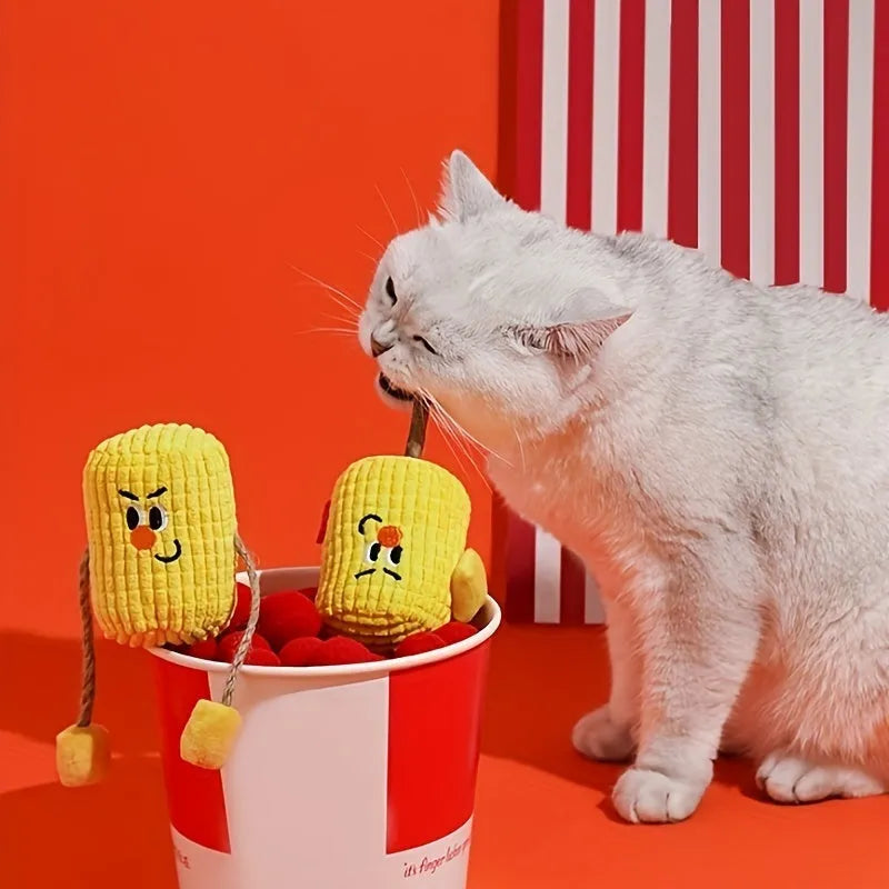 Natural corn cob cat chew toy with dimensions 7x6x15cm for dental care