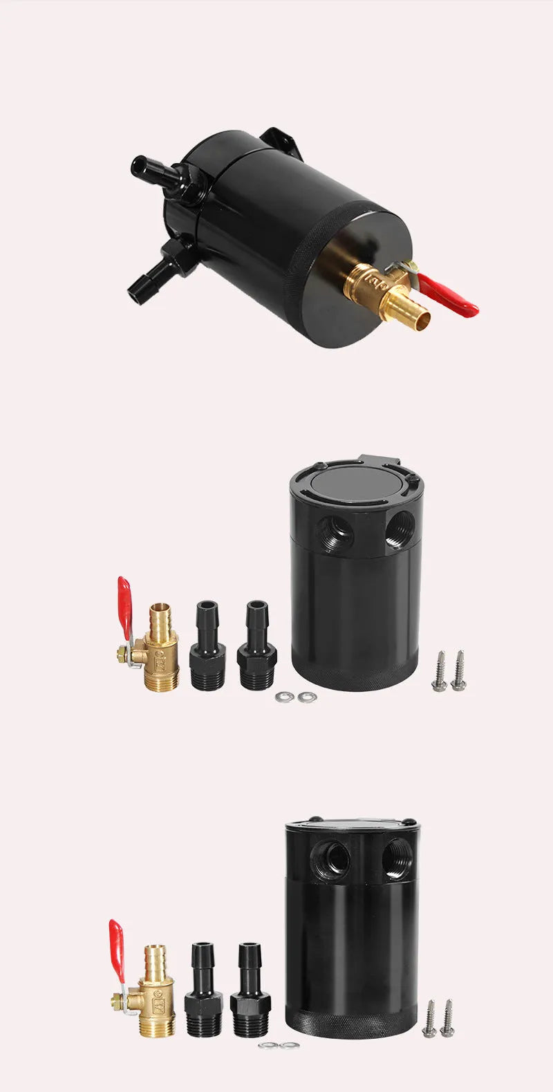 Black aluminium automotive machine oil pot with two ventilation holes and oil-free valve