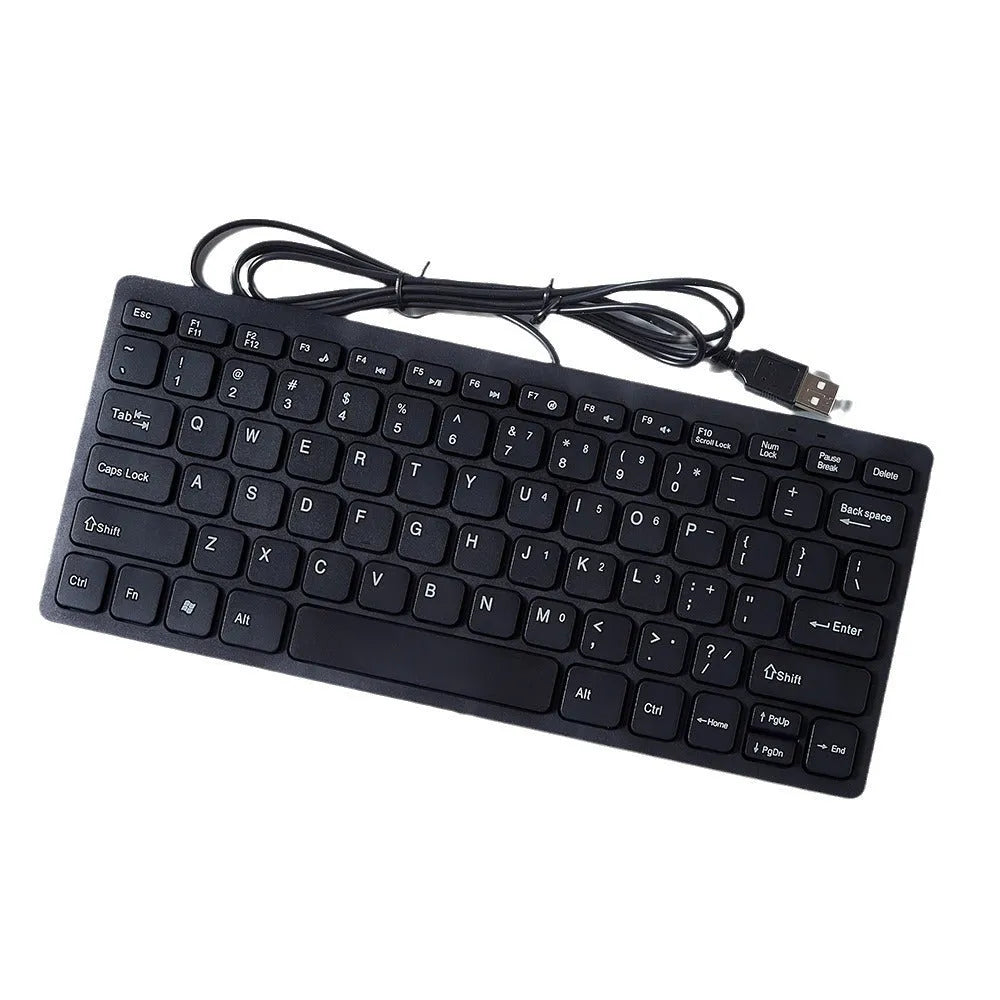 USB wired mini keyboard in black, white, pink or blue colours showing compact size