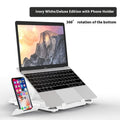 Black ABS plastic laptop bracket stand elevating laptop with 300mm width measurement visible