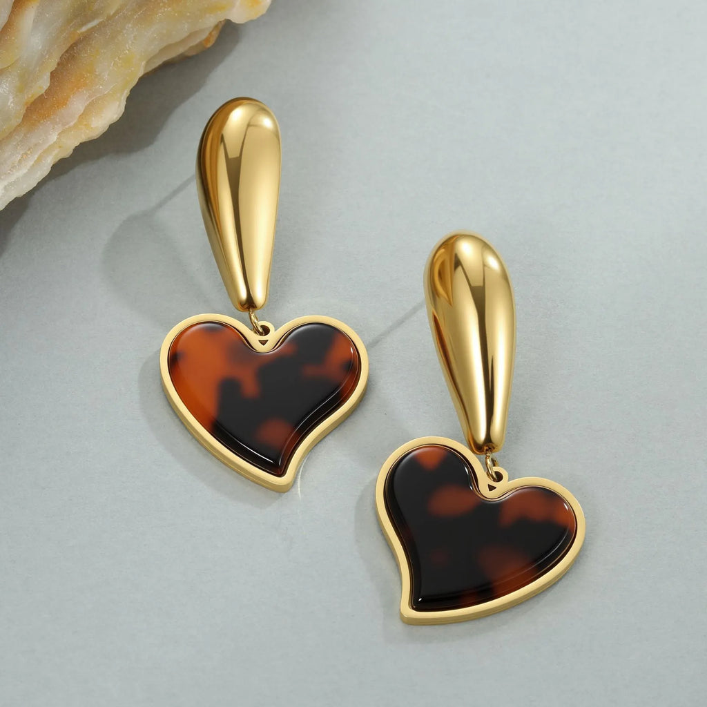 Tortoiseshell resin geometric earrings with 18K gold electroplating on stainless steel