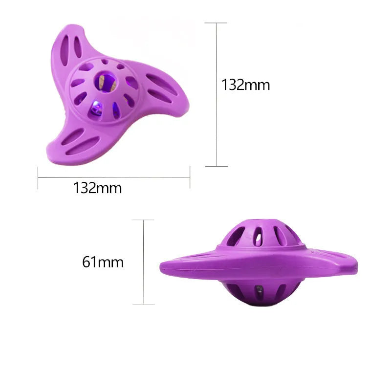 Blue boomerang-shaped rubber dog toy for medium and large breeds on a white background