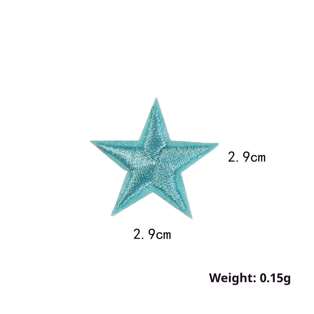 Colourful five-pointed star embroidery patches and cloth stickers for DIY clothing decoration.