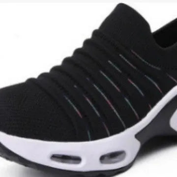 Plus size women's fly-knit sock shoes in stretch mesh with round toe design