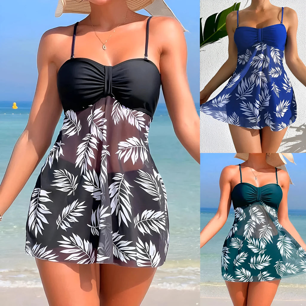 Women's high waist swimsuit split boxers in black, blue, and peacock green with mesh lining.