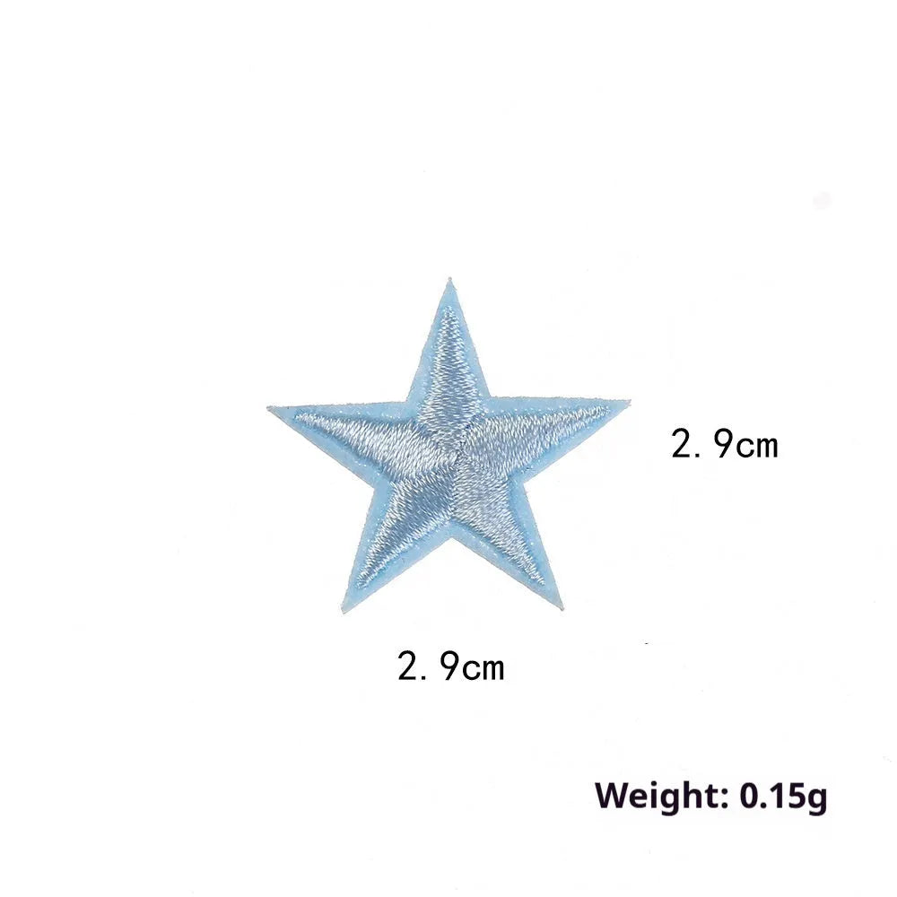 Colourful five-pointed star embroidery patches and cloth stickers for DIY clothing decoration.
