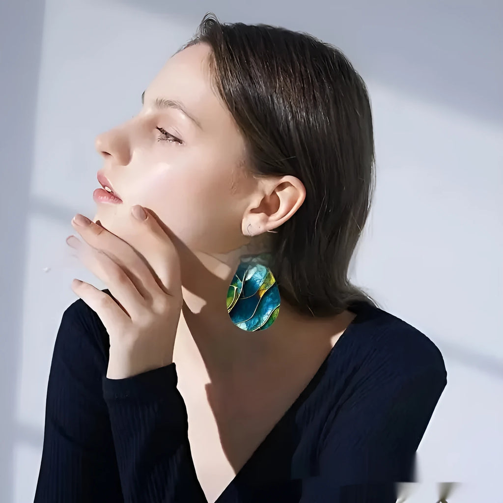 Pair of unisex acrylic drop earrings featuring a flat printed branch knot design in a trendy personality style.