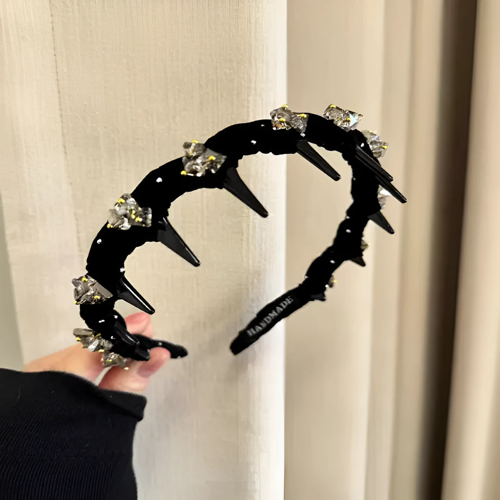 French velvet hairband with crystal embellishments in red, black and coffee colours