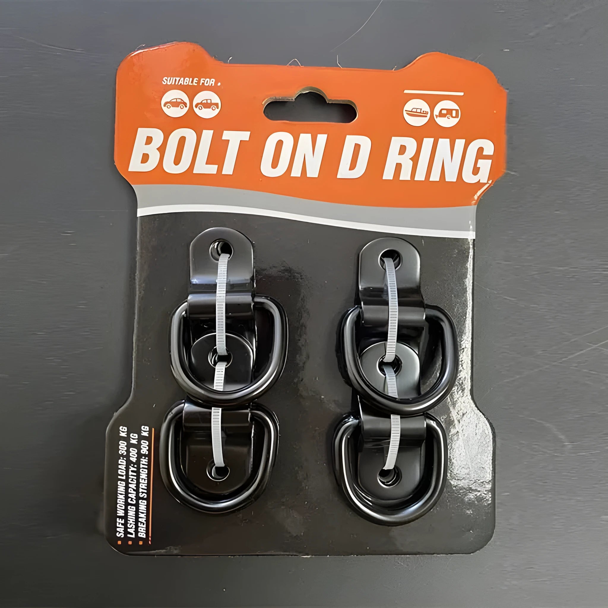 Black carbon steel truck floor hook with a galvanised silver pull ring