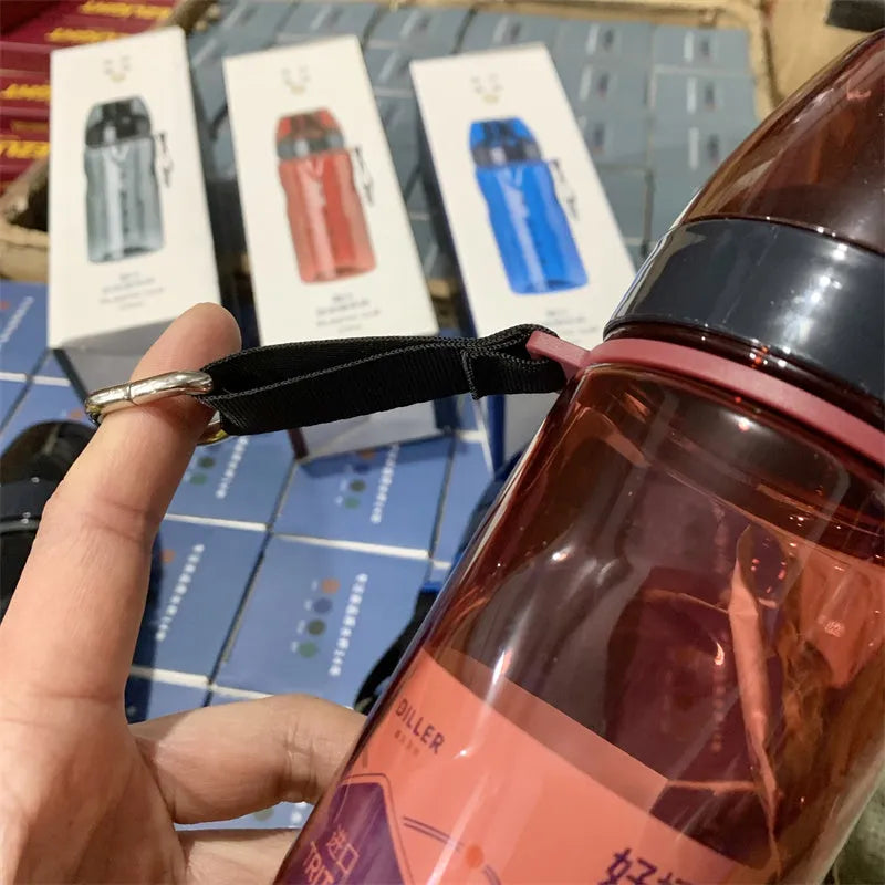 Chinese style portable sports water cup with tea compartment in blue, red, black, and grey colours.