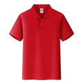Plain short-sleeved cotton work shirt on a hanger, showing straight fit and short sleeves, against a white background.