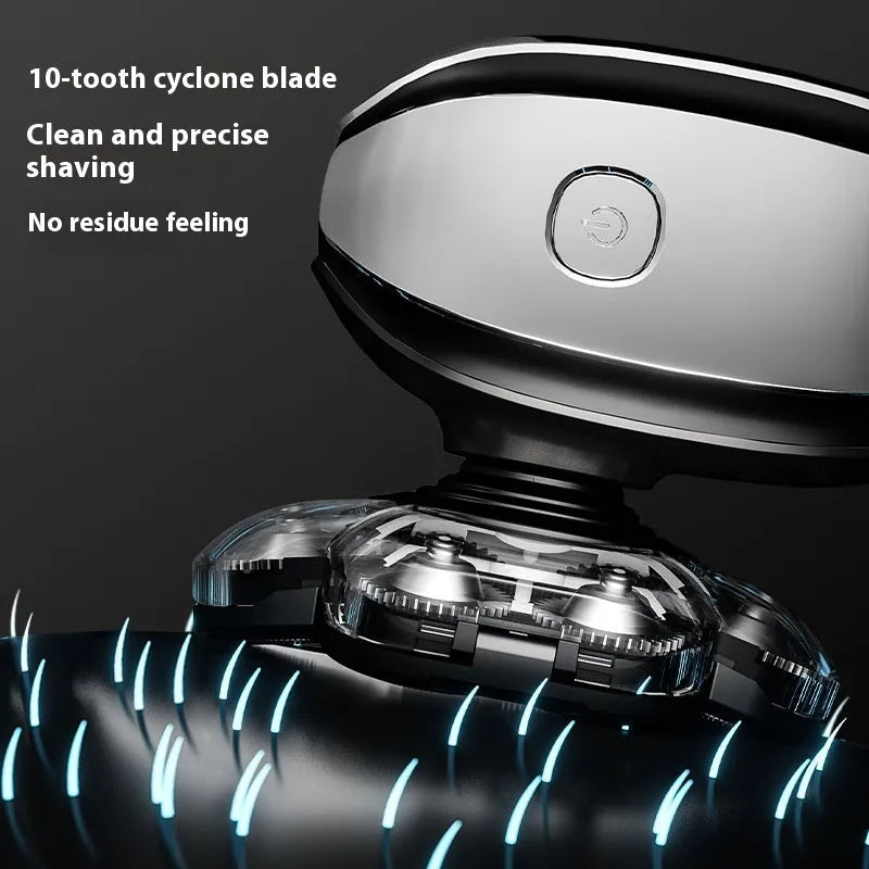 Black 6-in-1 rechargeable hair clipper and shaver set with multiple attachments on display