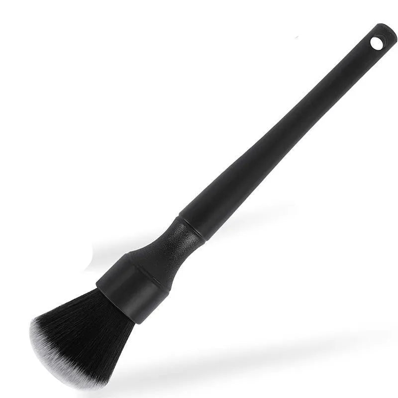 Black car detailing brush with ultra-soft pig hair bristles shown in two sizes: 240mm and 160mm length.