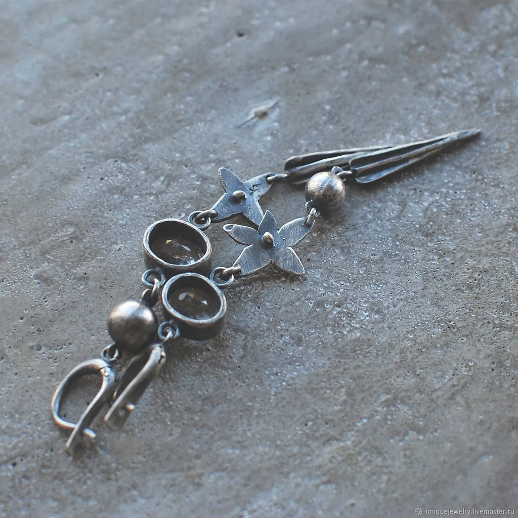 Hesheng geometric antique silver rhinestone drop pendant earrings pair