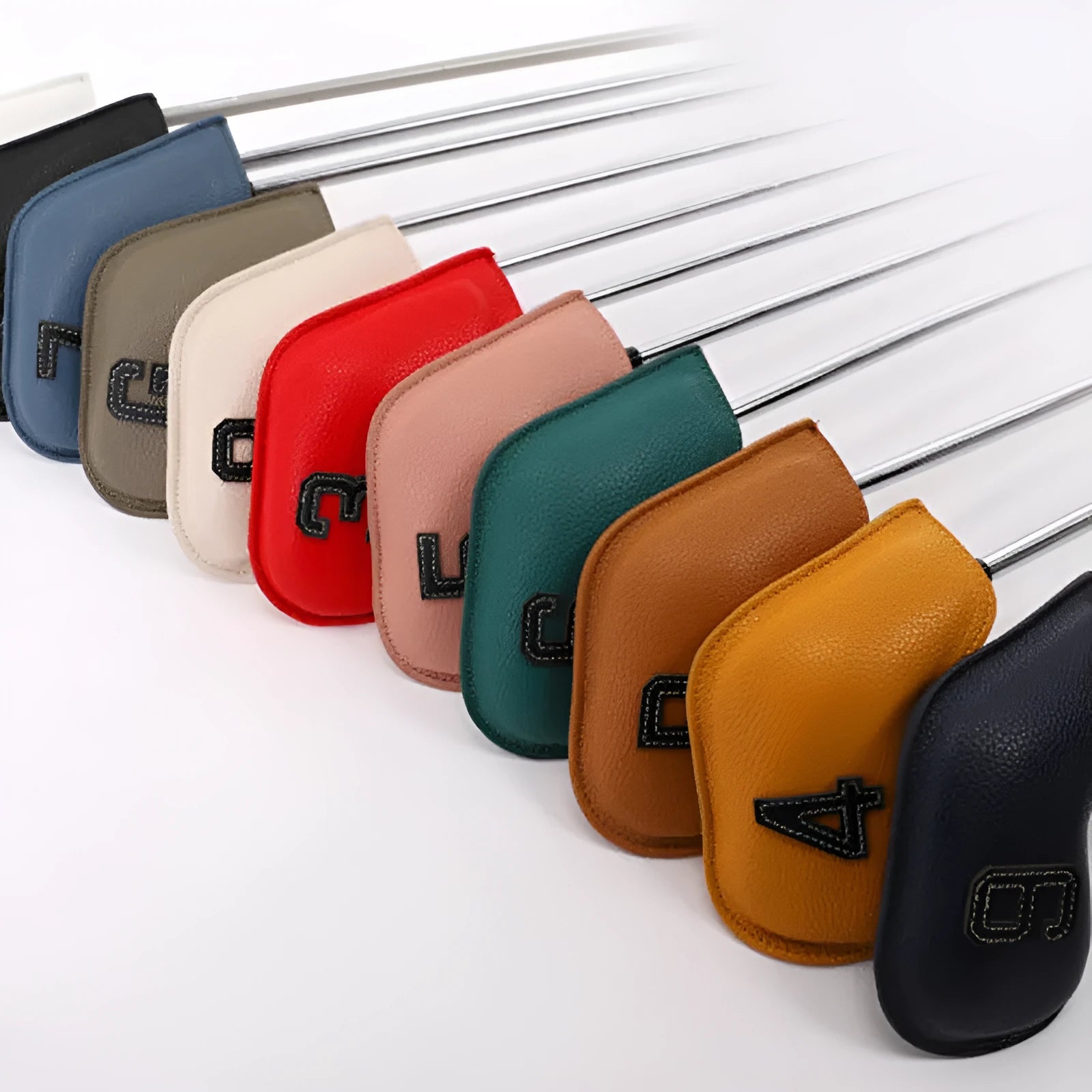 10-piece set of PU golf club head covers with minimalist digital printing design