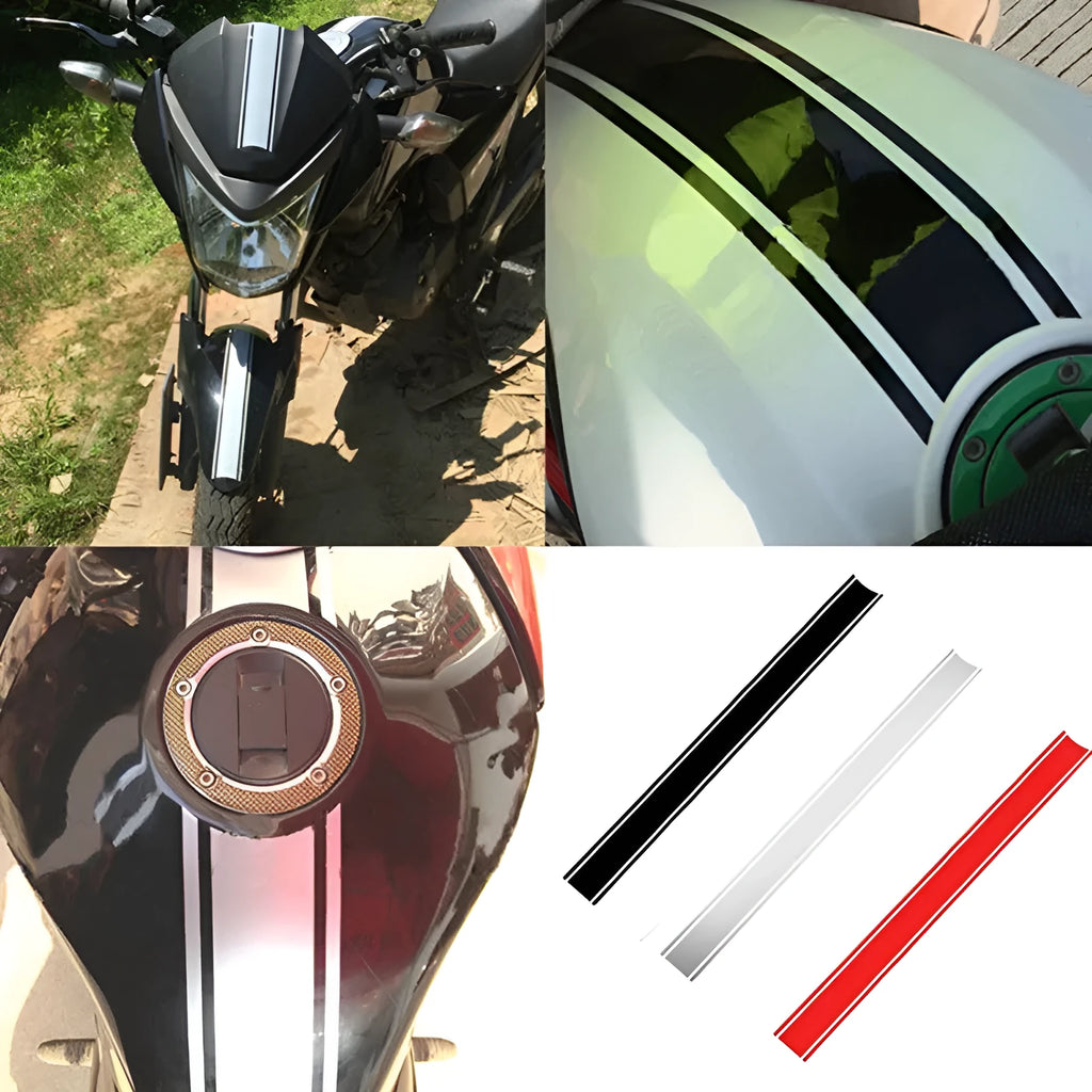 Motorcycle tank sticker with reflective pinstripes in 50x4.5cm PET material