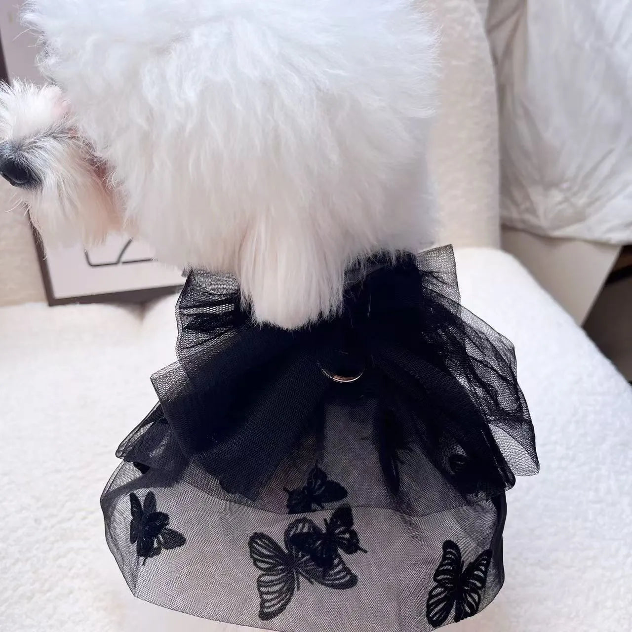Black gauze princess tulle skirt for small dog or cat on mannequin