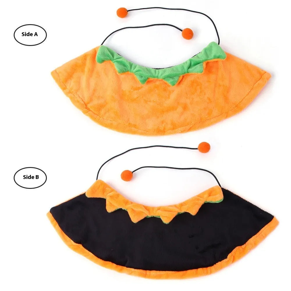 Orange reversible plush Halloween pumpkin cloak for dogs and cats with hood