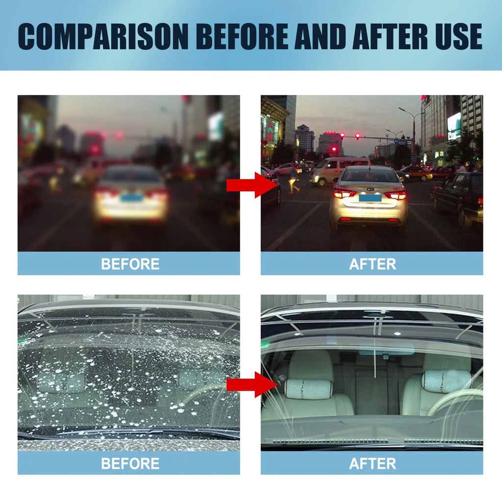 Blue car glass oil film remover with sponge applicator for windshield decontamination