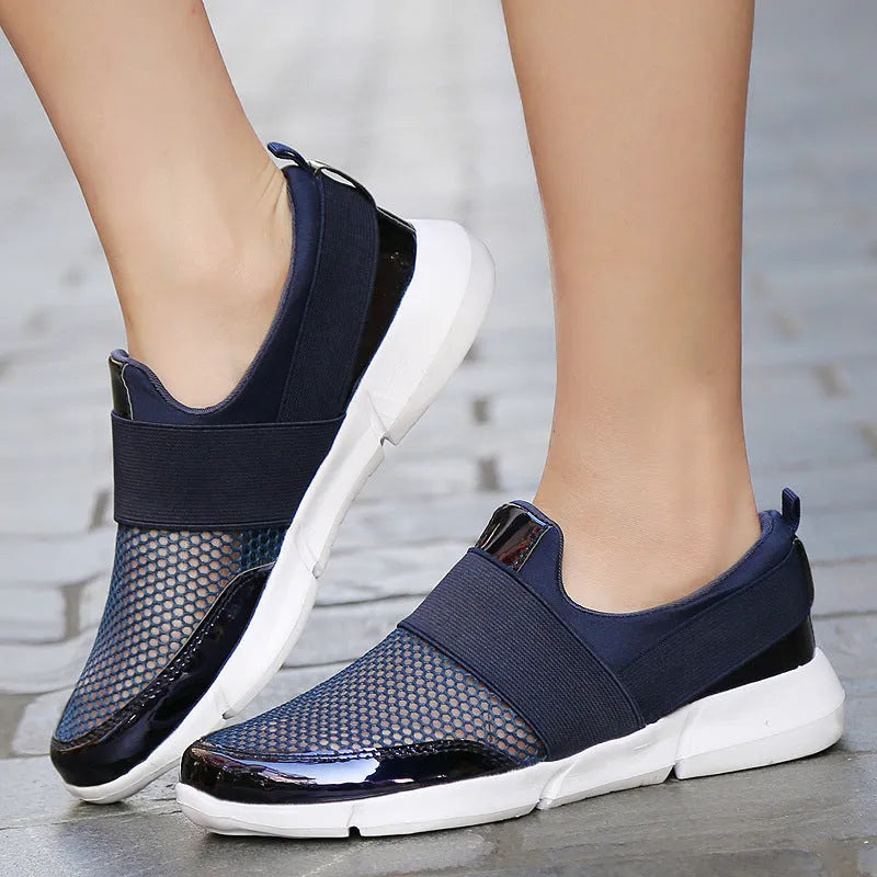 Women's blue mesh sneakers with low tube height and PU midsole casual footwear