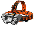 Head-mounted LED miner's lamp with head strap, 10W power output, in sunrei colour with data cable