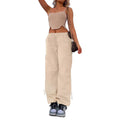 Loose-fit straight-leg cargo casual trousers in grey on a model, showing multiple pockets and mid-rise waist.