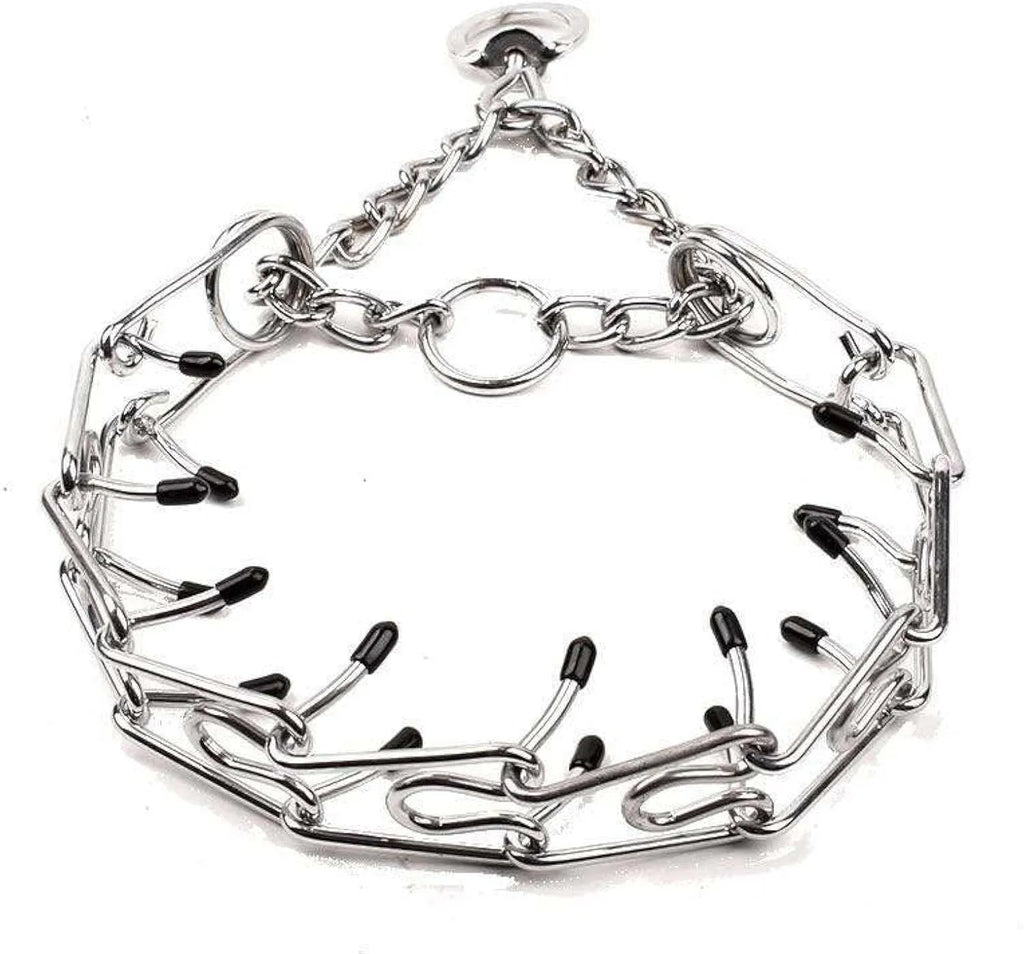 Adjustable stainless steel dog pinch training collar with comfort rubber tips on prongs