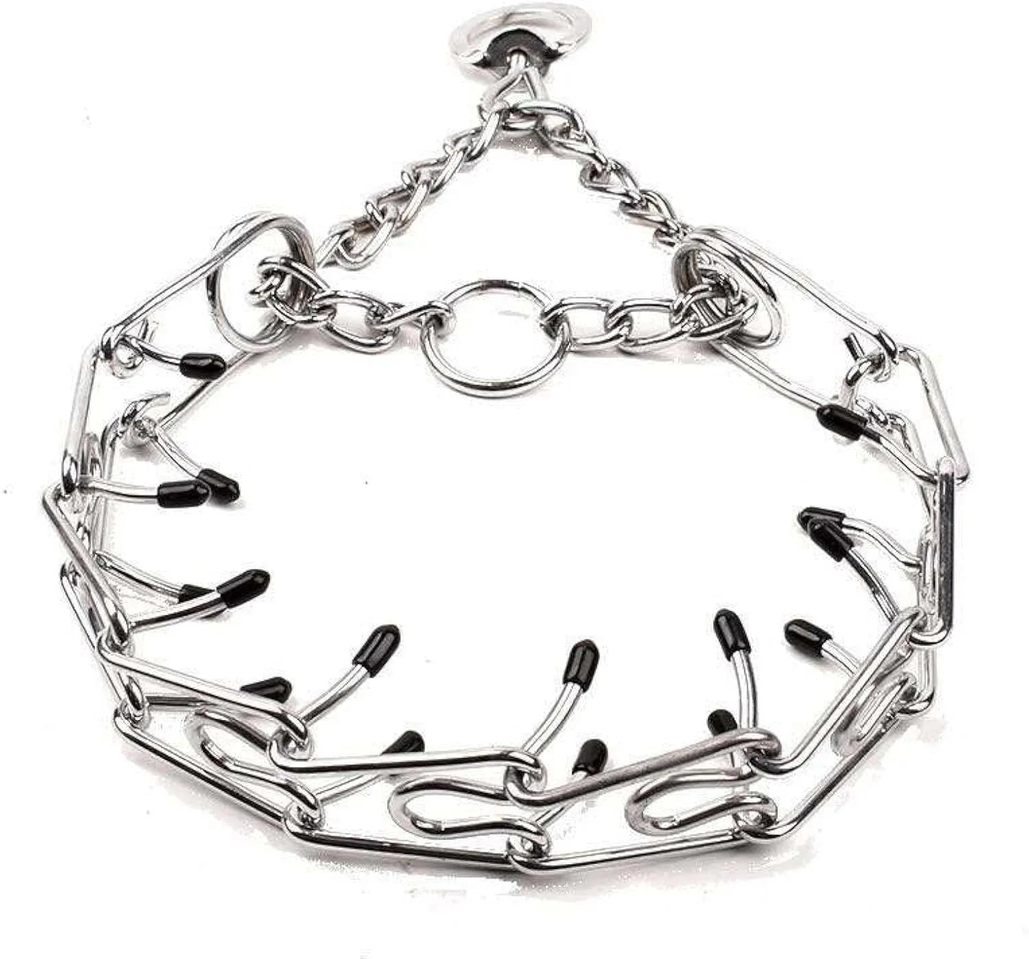 Adjustable stainless steel dog pinch training collar with comfort rubber tips on prongs