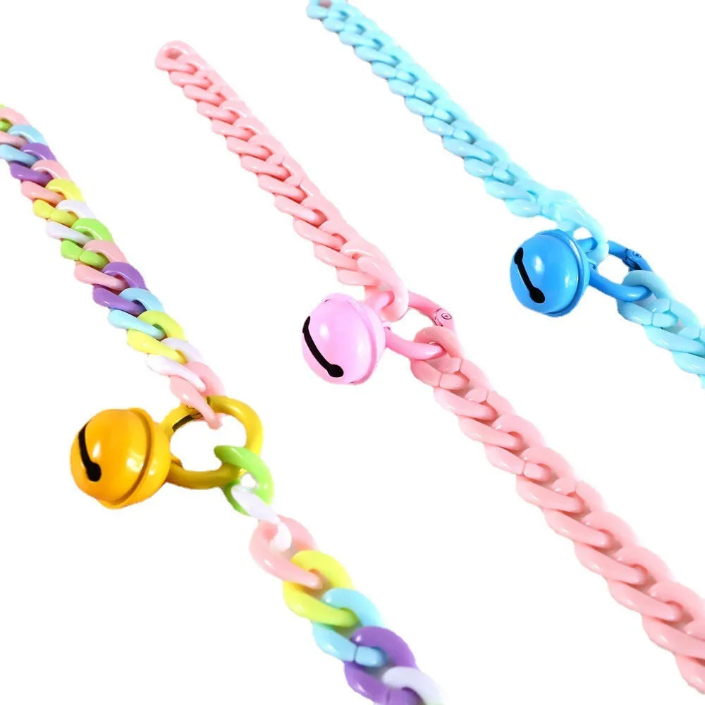 Adjustable pet collar with plastic macaron pendant in candy colours for cats, dogs, and rabbits