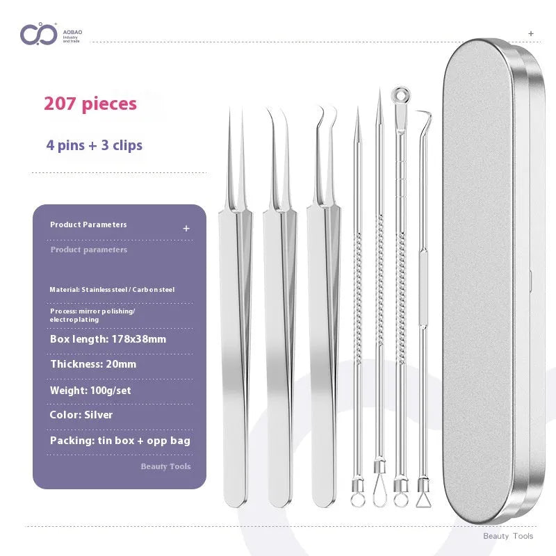 4-piece metal acne needle set with ultra fine pointed tips on silver background