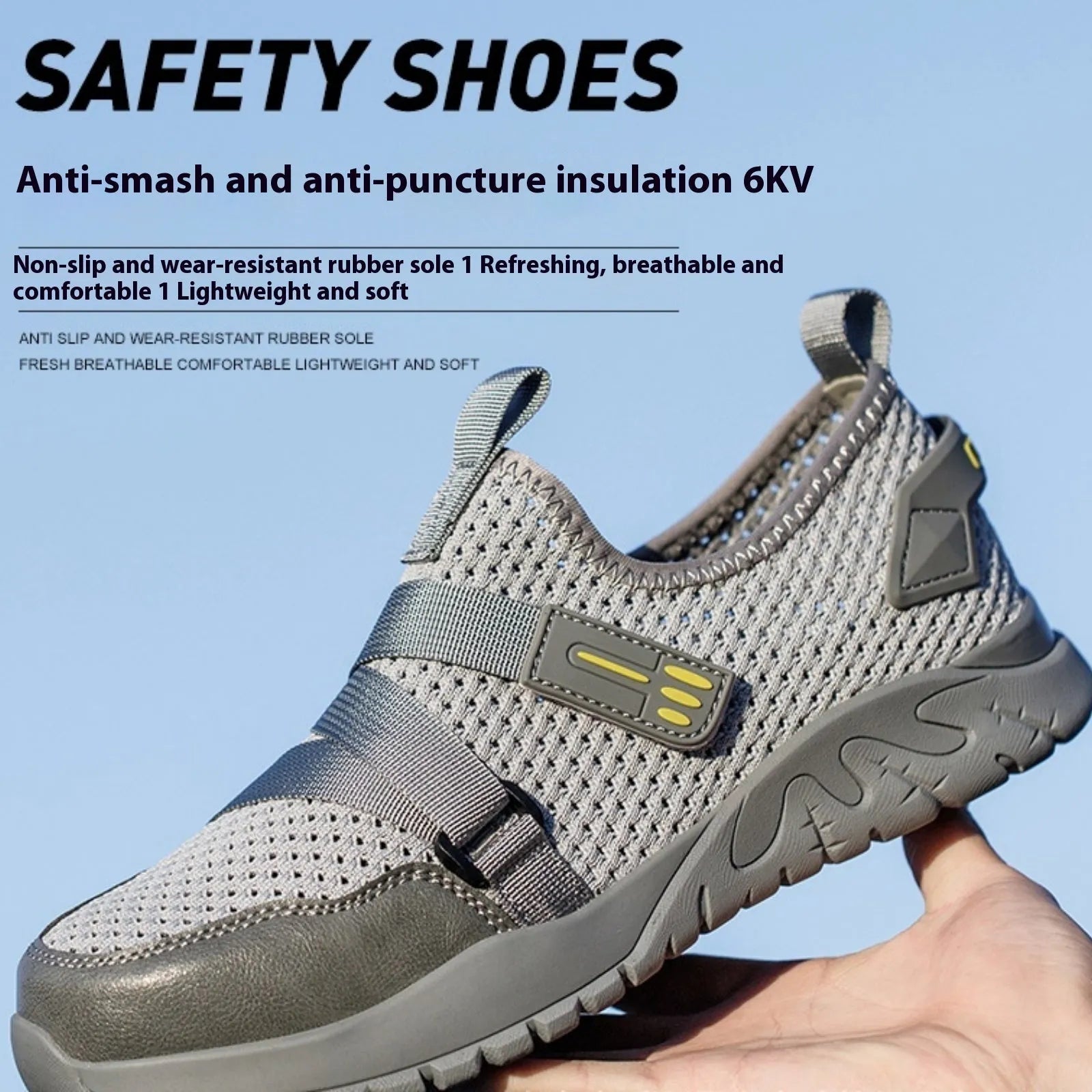 Grey work insulation safety shoes with anti-smash anti-puncture protection and rubber soles