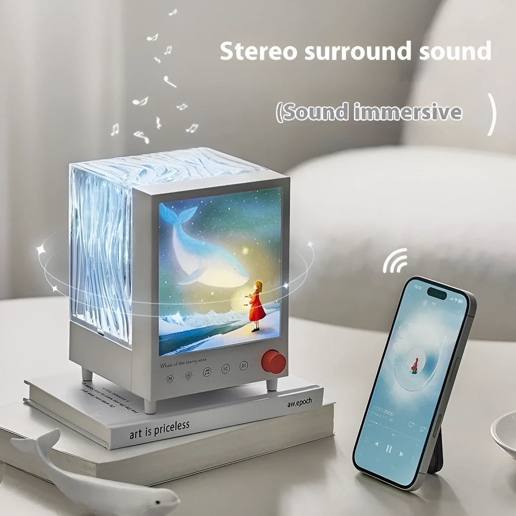 Aurora Treasure Box Atmosphere Projection Lamp showing Star Sea Whale light pattern projection.
