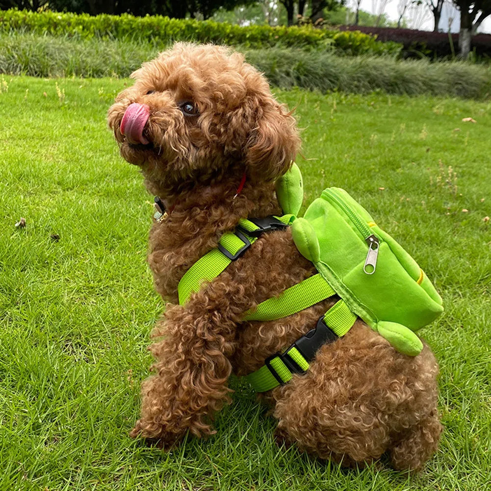 Brown velvet turtle-shaped dog backpack harness vest with metal zipper