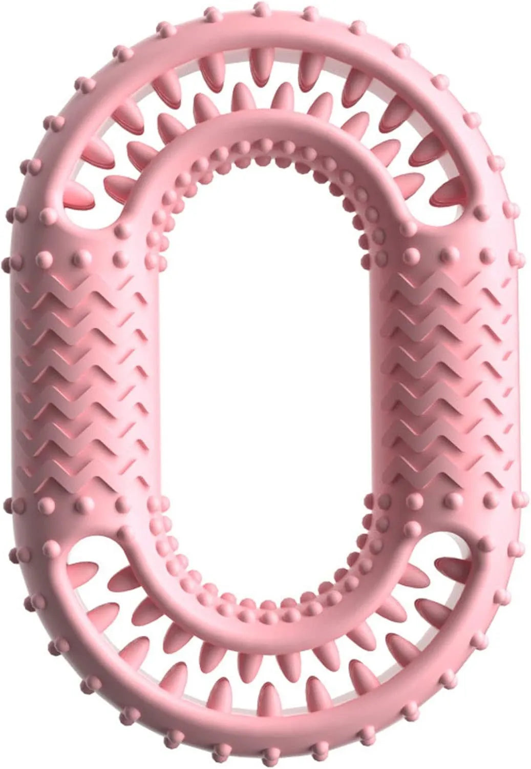 Blue durable rubber O-ring dog chew toy with dental cleaning ridges for aggressive chewers