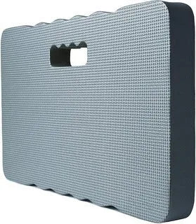 Blue plastic garden kneeler pad on grass, measuring 45cm long by 28cm wide.
