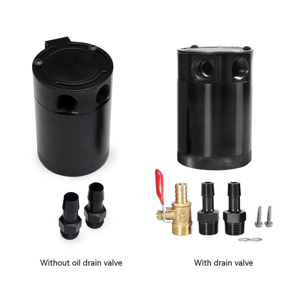 Black aluminium automotive machine oil pot with two ventilation holes and oil-free valve