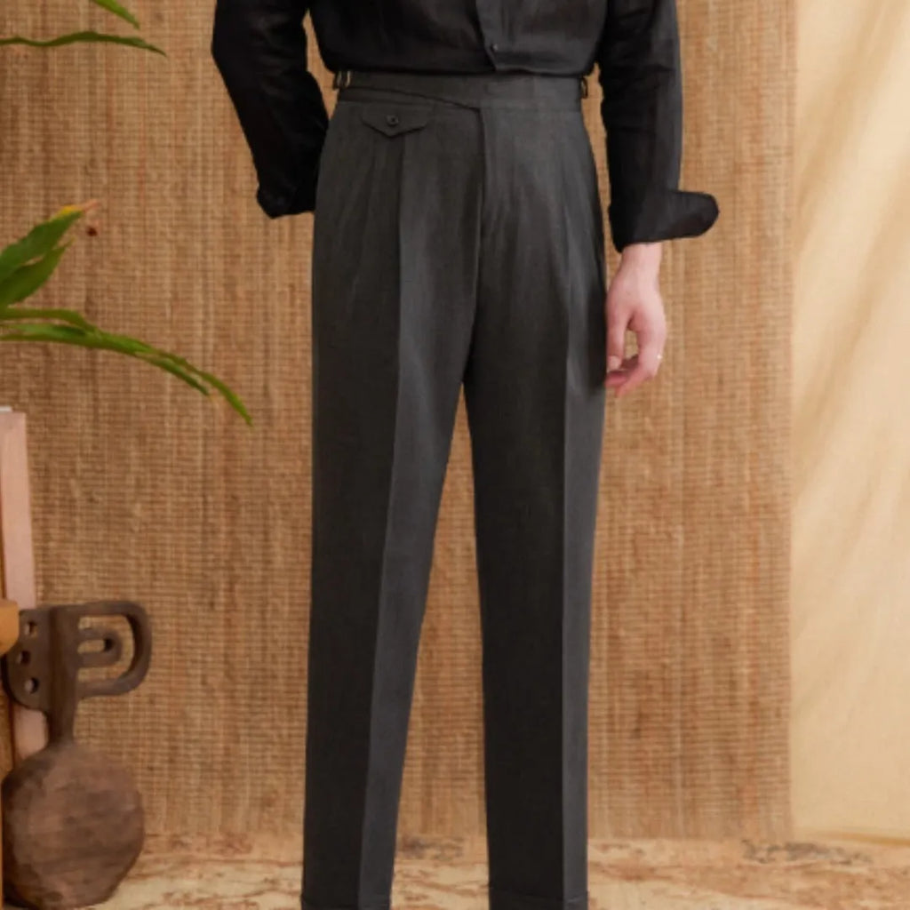 Men's slim fit straight leg business trousers in dark grey, light brown, or light apricot colours