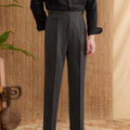 Men's slim fit straight leg business trousers in dark grey, light brown, or light apricot colours
