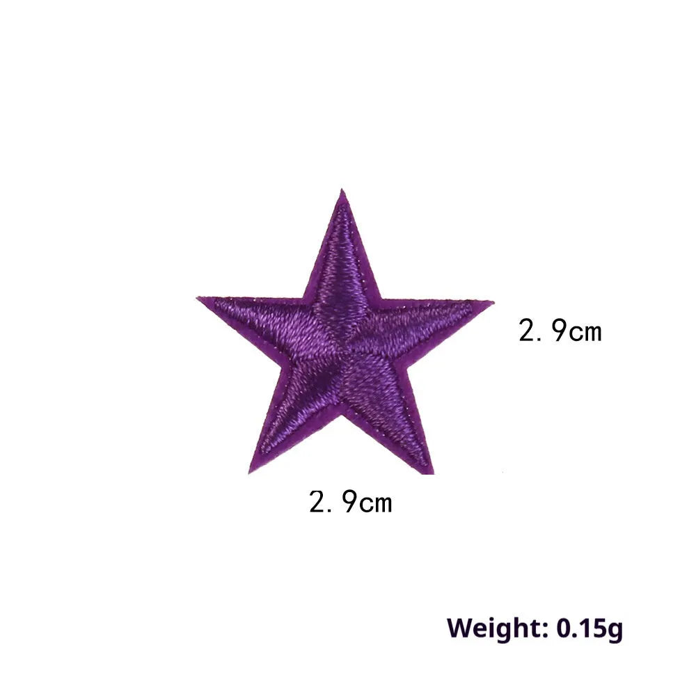Colourful five-pointed star embroidery patches and cloth stickers for DIY clothing decoration.