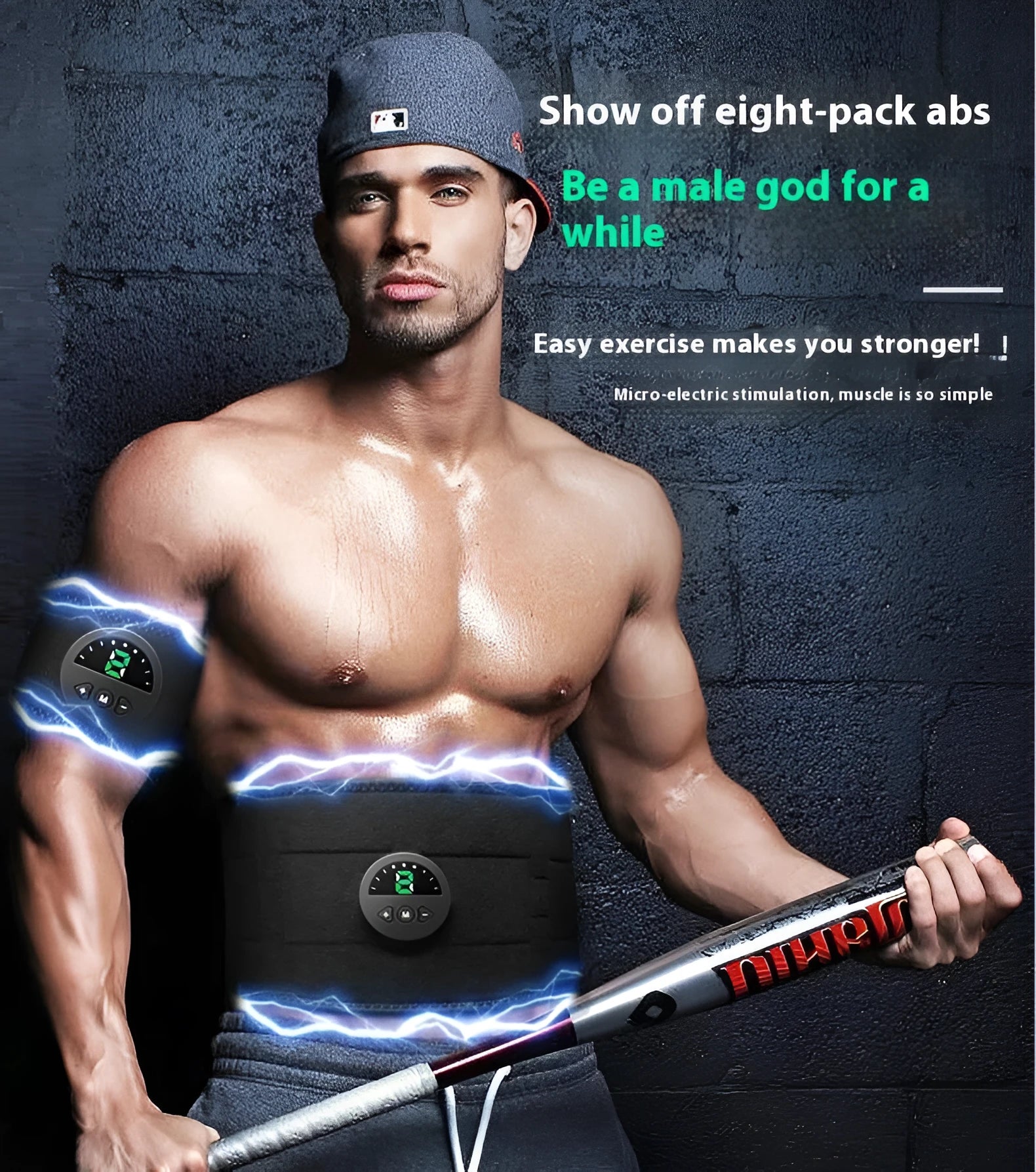 Sweat waist abdomen fitness belt with display screen and adjustable 120cm belt