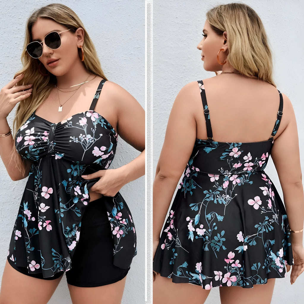 Women's one-piece swimsuit with split colour floral printing in various sizes