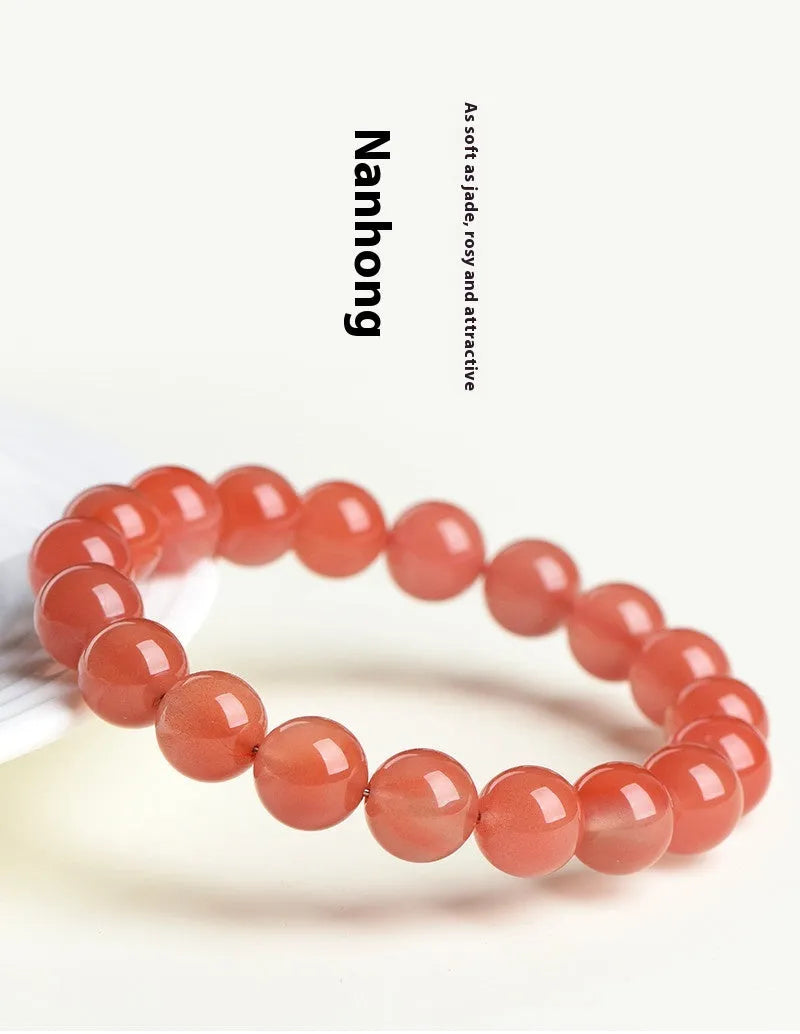 Natural South Red Cherry Red Agate beaded bracelet with polished round stone beads.