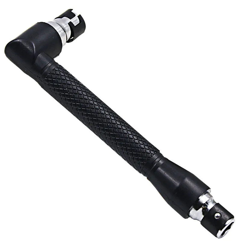 L-shaped double-headed socket wrench with ten drill bits on a white background