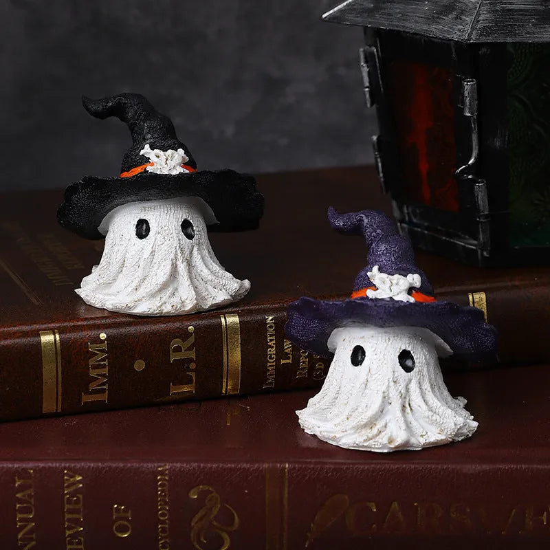 Resin wizard hat ghost ornament in purple or black for Halloween Christmas Easter decorations