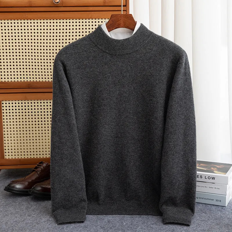 Men's half-collar loose fit wool sweater in a choice of colours including black, brown, and grey.