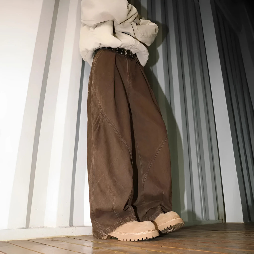 Men's pleated straight-leg trousers in loose fit showing Black, Brown and Apricot colour options