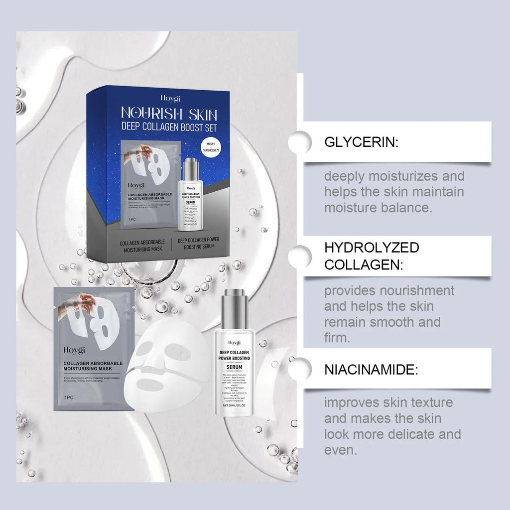 Collagen moisturising facial mask kit with 30ML essence bottle for skincare hydration