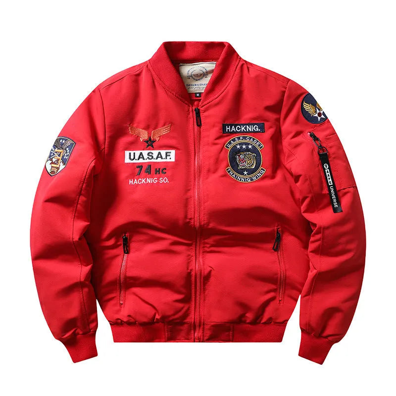 Slim-fit stand collar men's retro embroidery cotton-padded coat in polyester blend fabric