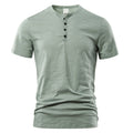 Men's slub cotton short sleeve T-shirt in denim blue solid colour, showing textured fabric and pullover style.