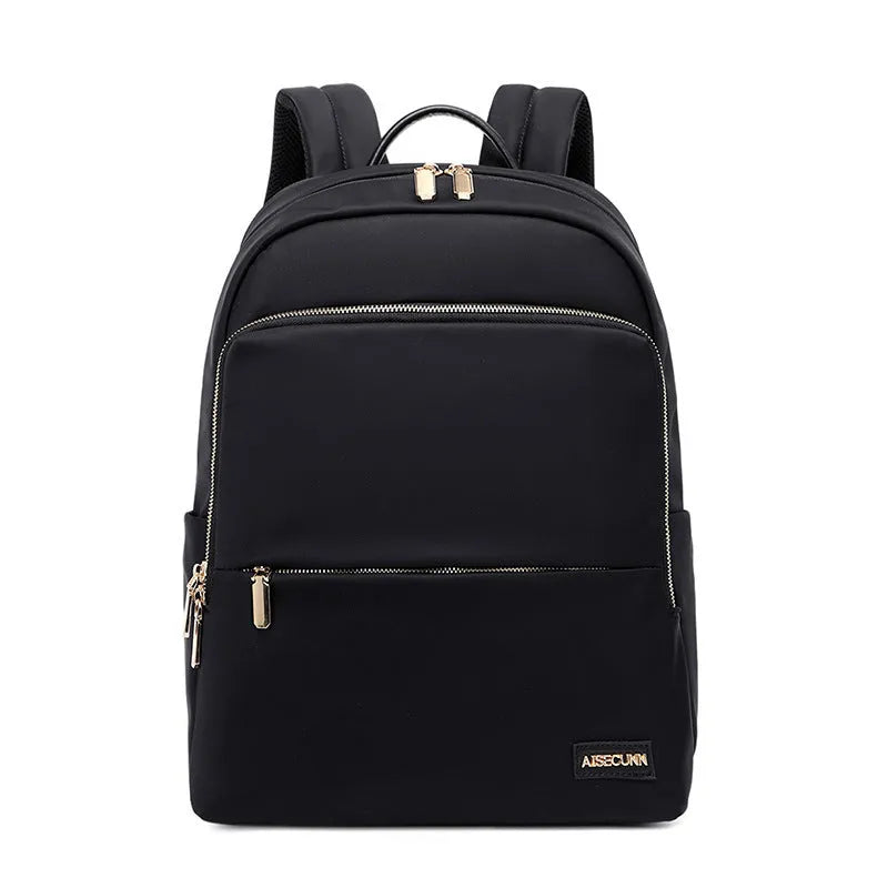 Women's Oxford cloth backpack in black with anti-theft zips and breathable back panel